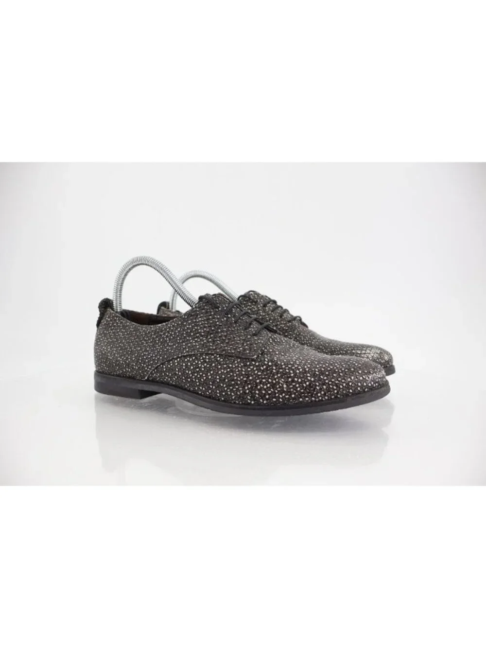AGL Derby Loafers Womens 39.5 9.5 Black Speckled Leather Lace Up Flat Shoes